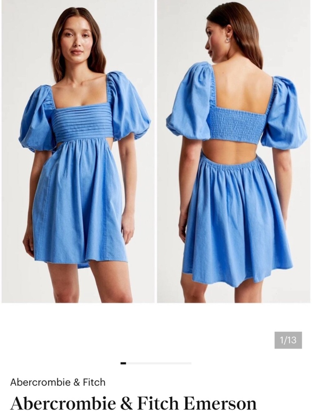 Abercrombie & Fitch Sky Blue Puff-Sleeve Mini Dress